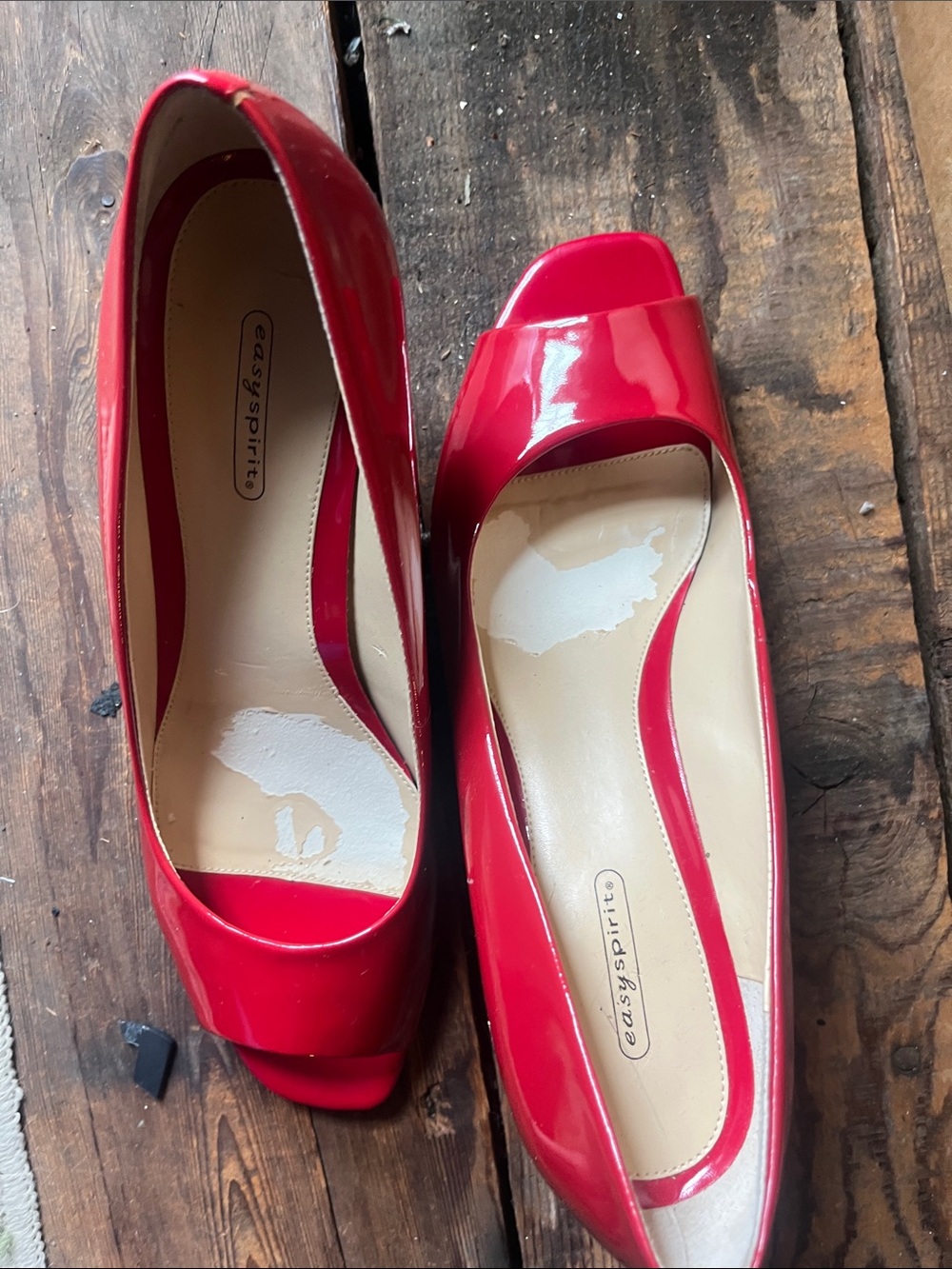 Easy Spirit Shiny Red Patent Peep-Toe Heels